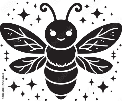 Beautiful firefly insect silhouette illustration isolated on a white background