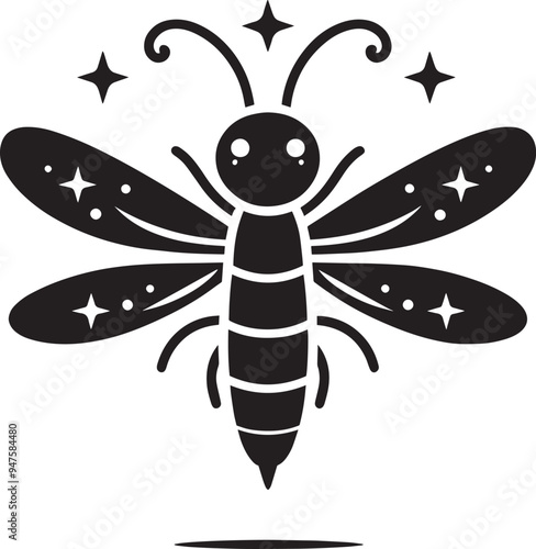 Beautiful firefly insect silhouette illustration isolated on a white background