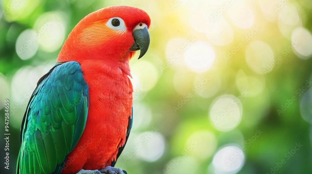 Majestic Red Australian King Parrot in Lush Jungle - Closeup Portrait of Exotic Bird Majestic Red Australian King Parrot in Lush Jungle - Closeup Portrait of Exotic Bird