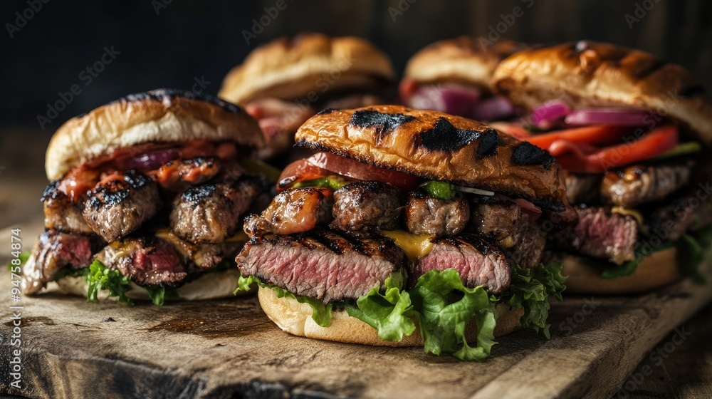 burgers featuring grilled meat and a variety of toppings burgers featuring grilled meat and a variety of toppings