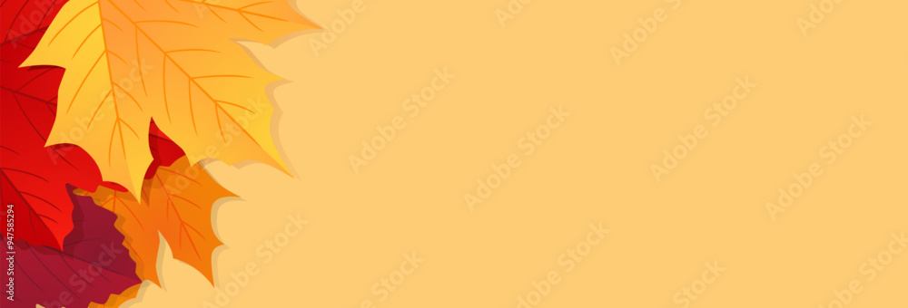 Fototapeta premium Autumn leaves background. Seasonal banner design with falling autumn leaves. Vector illustration