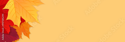 Autumn leaves background. Seasonal banner design with falling autumn leaves. Vector illustration