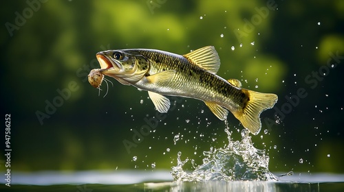 Powerful Freshwater Fish Leaping out of Splashing Water in Natural Environment