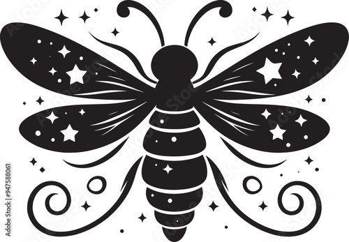Beautiful firefly insect silhouette illustration isolated on a white background