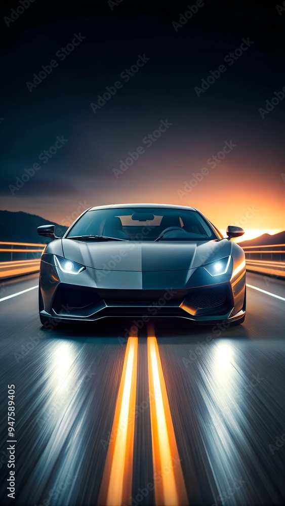 Fototapeta premium Modern Supercar in a High-Tech Environment with Glossy Finish