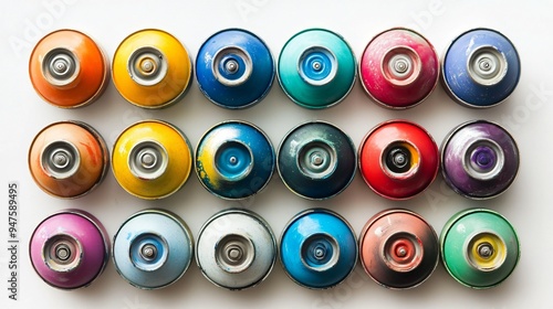 Vibrant Spray Paint Cans on White Background