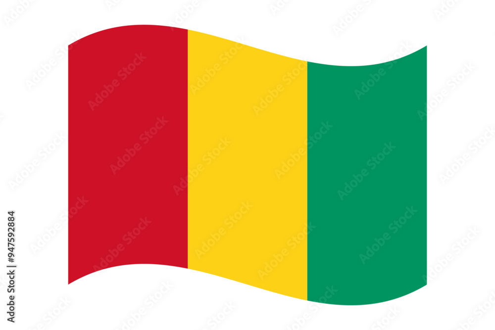 Fototapeta premium Wavy flag of Guinea, isolated on transparent background. Flag of the Republic of Guinea. Vector illustration