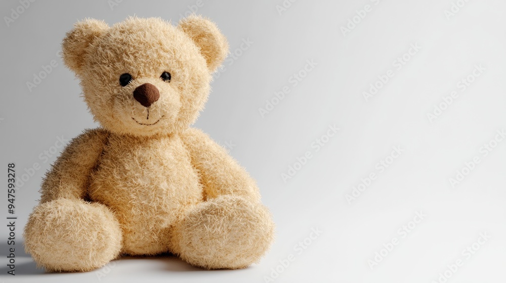 Obraz premium Smiling Teddy Bear Sitting on a White Background