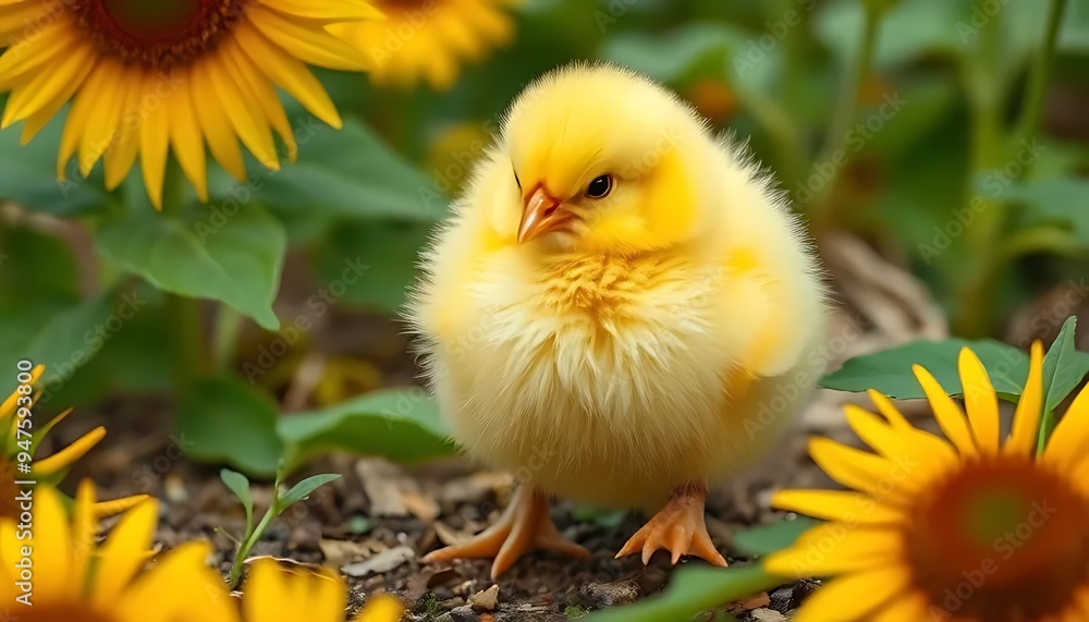 Cute Chick in a Field of Sunflowers Cute Chick in a Field of Sunflowers