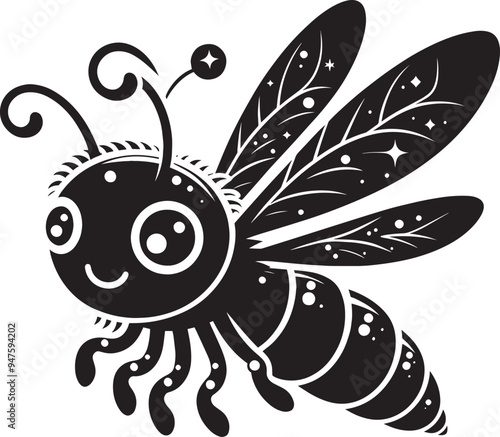 Beautiful firefly insect silhouette illustration isolated on a white background