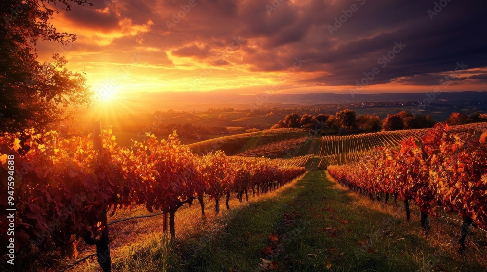 Fototapeta premium Vineyard Sunset Landscape