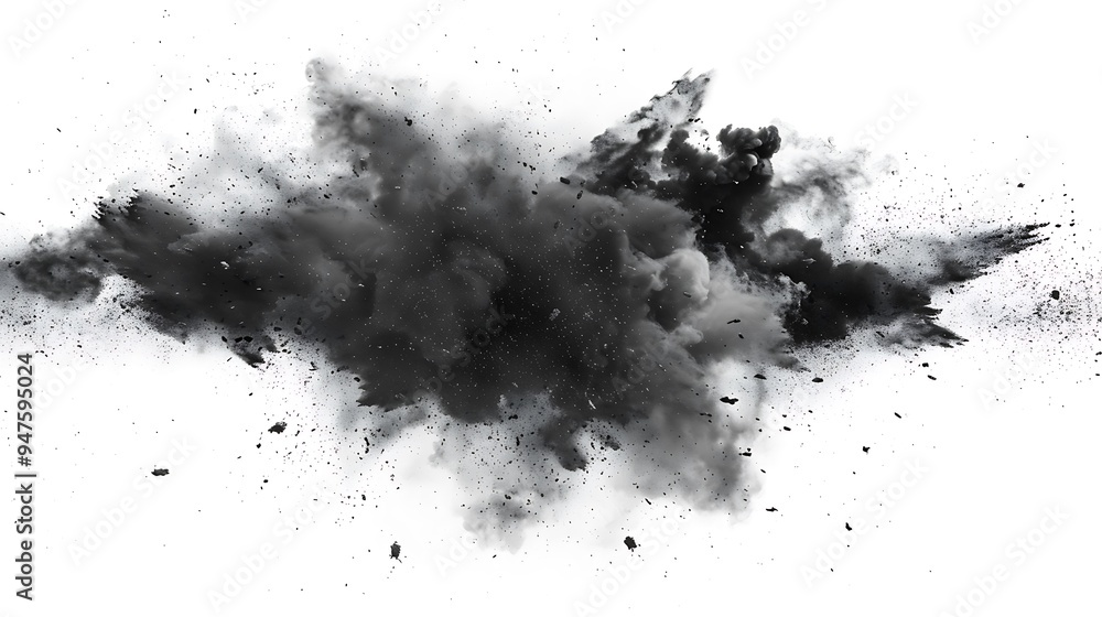 Black Powder Explosion on White Background Black Powder Explosion on White Background