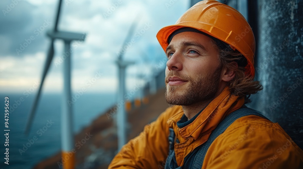 Wind Turbine Worker Looking at the Horizon Wind Turbine Worker Looking at the Horizon