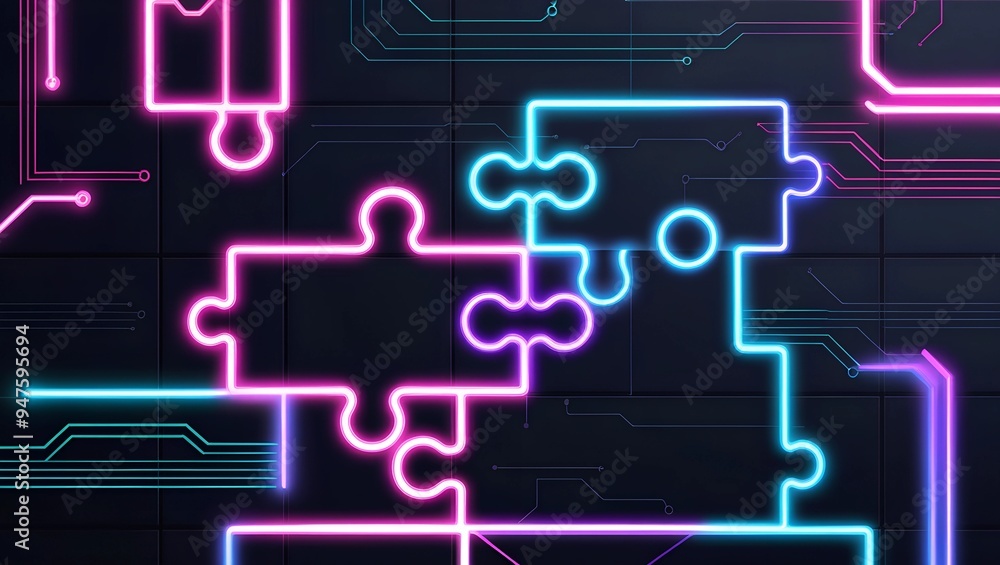 Neon Puzzle Pieces Illustrating Smooth API Connectivity Neon Puzzle Pieces Illustrating Smooth API Connectivity