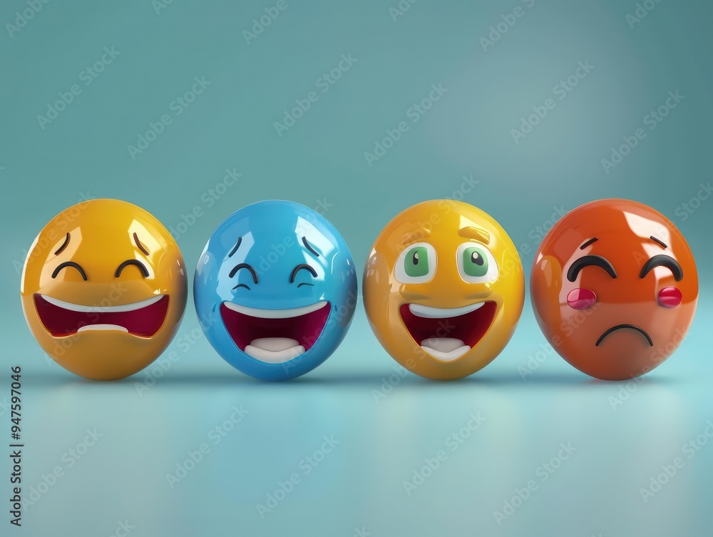 Playful 3D emojis displaying a range of emotions, leaving room for text, in Playful 3D emojis displaying a range of emotions, leaving room for text, in