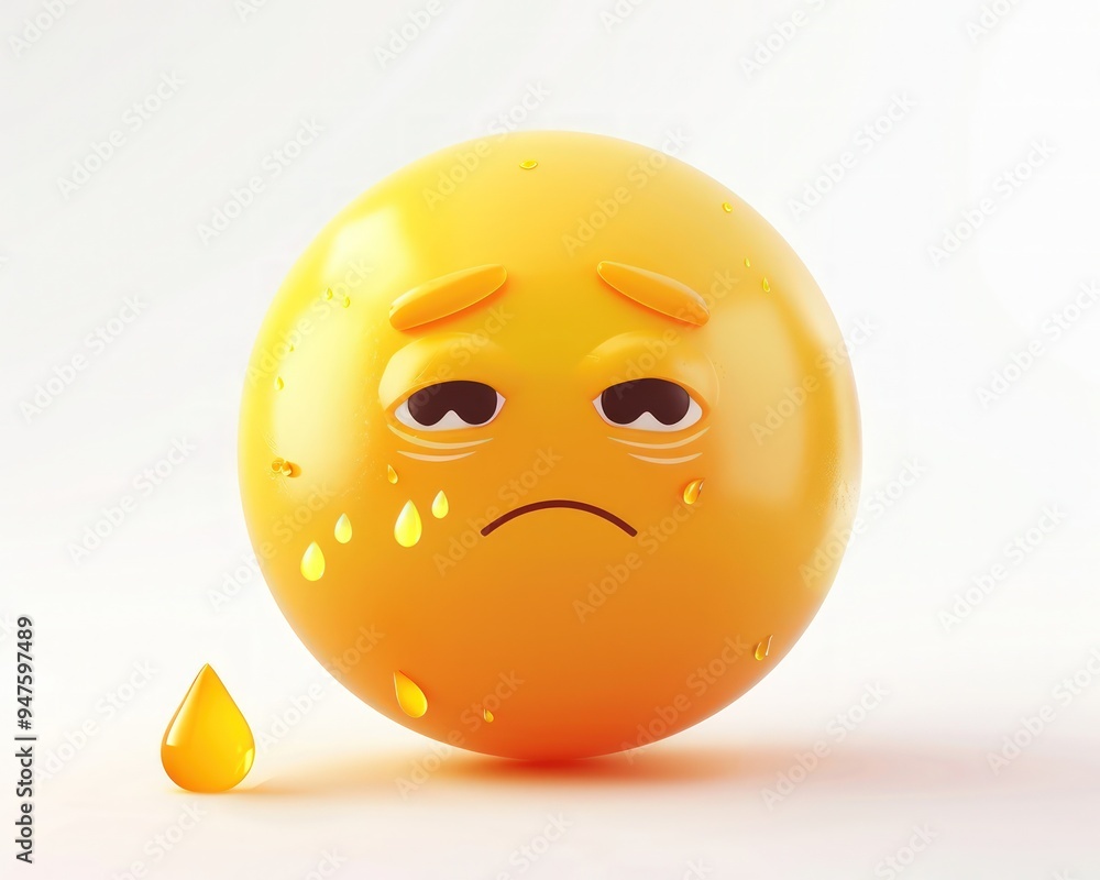 Fototapeta premium Nervous yellow emoticon with sweat drop and anxious expression.