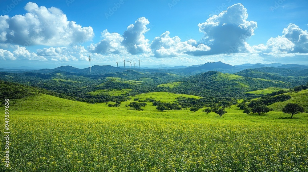 Green Meadow with Wind Turbines Green Meadow with Wind Turbines