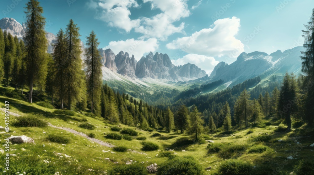 Fototapeta premium Mountainous Landscape with Lush Green Meadows
