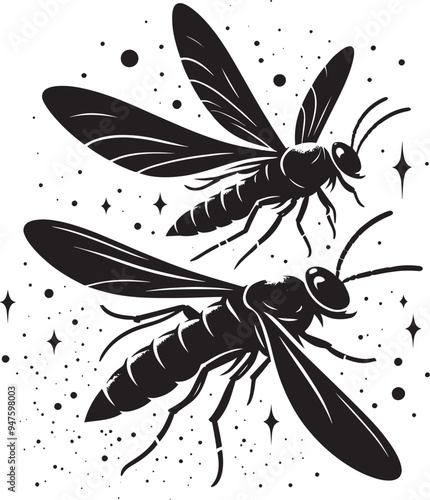 Beautiful firefly insect silhouette illustration isolated on a white background