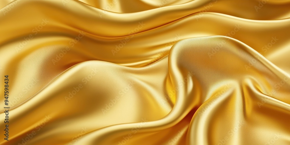 Obraz premium Closeup of rippled yellow satin fabric texture background. Luxurious background design