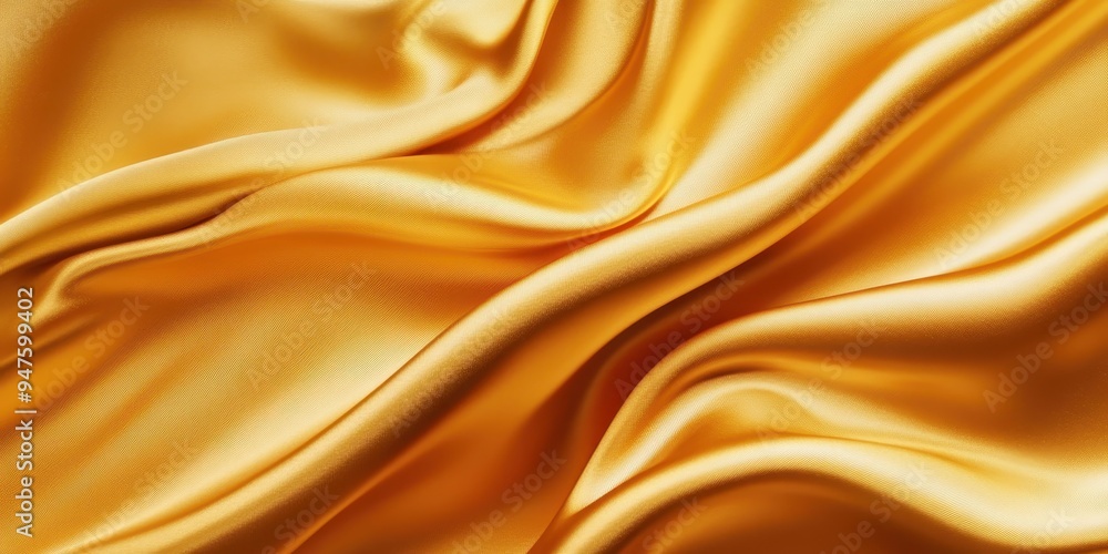 Obraz premium Closeup of rippled yellow satin fabric texture background. Luxurious background design
