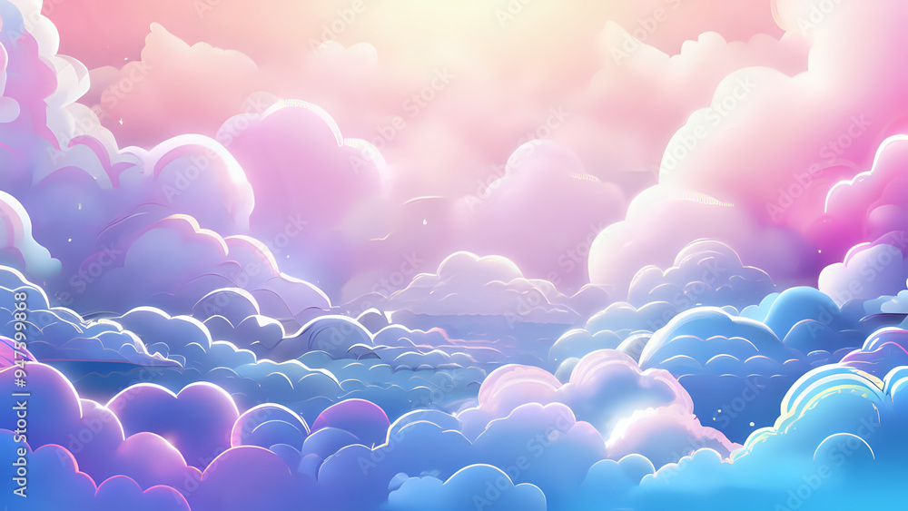 Colorful fairytale wallpaper with bright pink and blue clouds, cloudscape, cartoon style, vector illustration - generative AI Colorful fairytale wallpaper with bright pink and blue clouds, cloudscape, cartoon style, vector illustration - generative AI