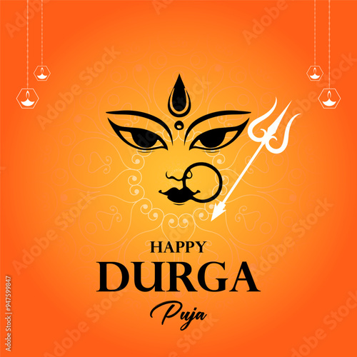 This beautiful and attractive banner for Hindu mythological event Happy Durga Puja.