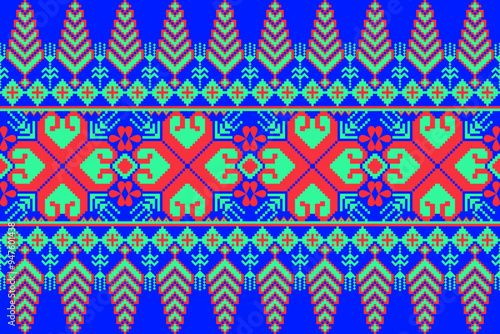 Pixel art ethnic, Pattern fabric pixel, design for background, clothing, decorative, drapery, cloth embroidery, geometric pixel art, handcraft, wallpaper, carpet, bag, card, cushions, geometric ethnic