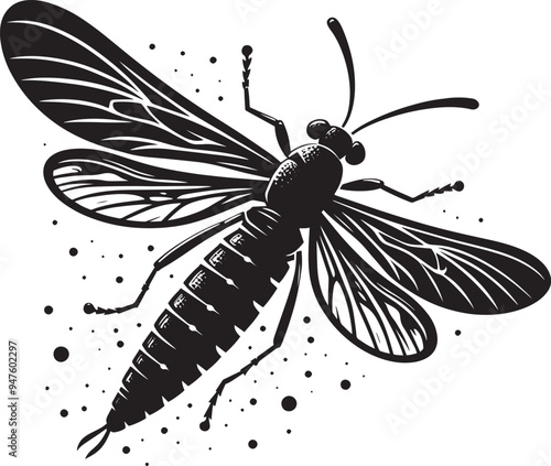 Beautiful firefly insect silhouette illustration isolated on a white background