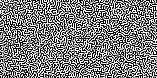 Turing reaction diffusion monochrome seamless pattern with chaotic motion. Linear design with biological shapes. Organic lines in Memphis. abstract truing organic wallpaper background.	