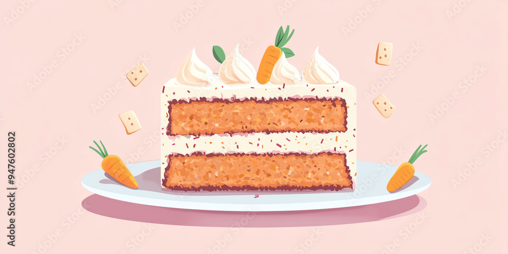 Carrot cake with dense surface and simple decorations on top Carrot cake with dense surface and simple decorations on top