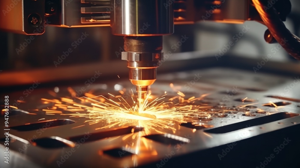 CNC Machine Cutting Metal with Sparks CNC Machine Cutting Metal with Sparks