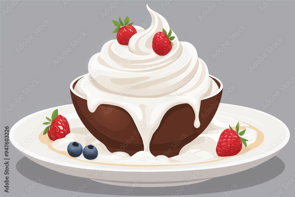 white plate with tasty cream and ripe juicy strawberries on a white background. romantic dessert for two white plate with tasty cream and ripe juicy strawberries on a white background. romantic dessert for two