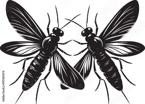 Beautiful firefly insect silhouette illustration isolated on a white background