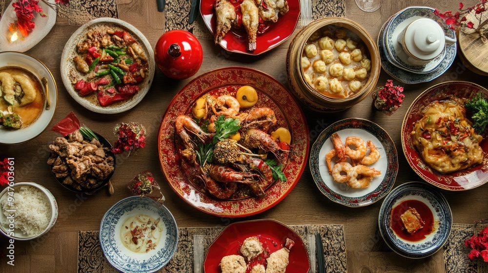 A Chinese Feast: A Table Laden with Delicious Dishes A Chinese Feast: A Table Laden with Delicious Dishes