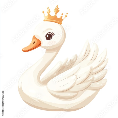 Cute cartoon swan with a golden crown.