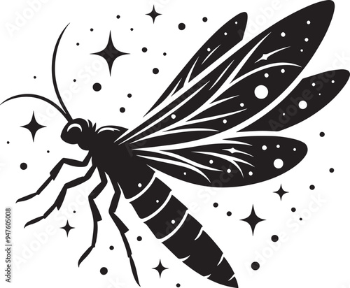 Beautiful firefly insect silhouette illustration isolated on a white background