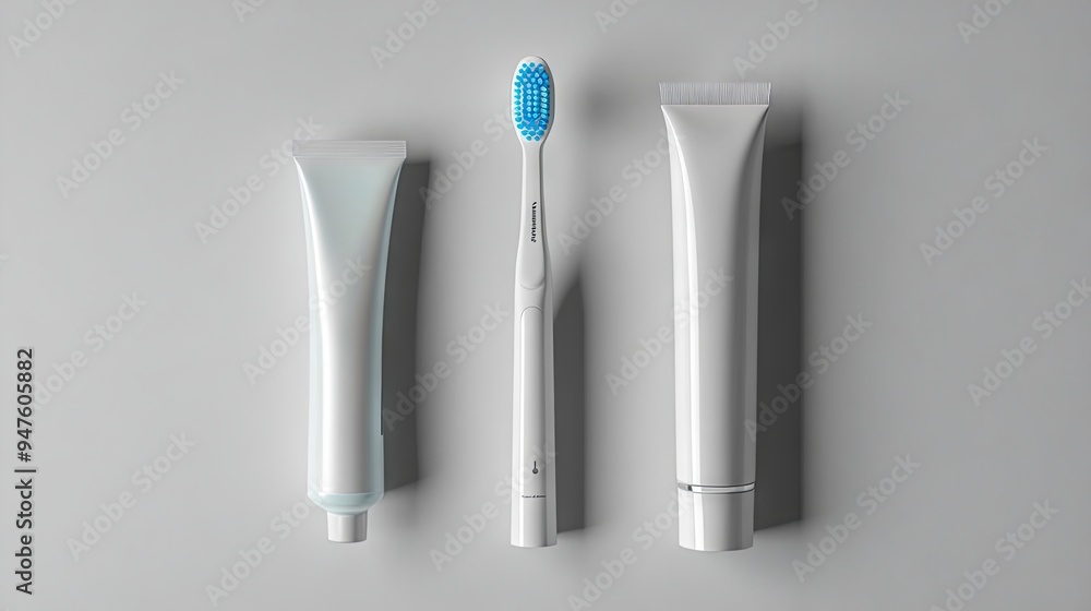 An electric toothbrush and a tube of toothpaste on an isolated background An electric toothbrush and a tube of toothpaste on an isolated background
