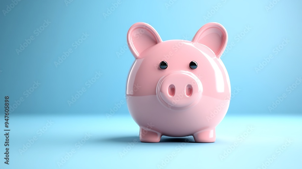 Pink Piggy Bank on Blue Background Pink Piggy Bank on Blue Background