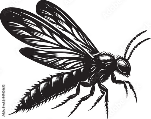 Beautiful firefly insect silhouette illustration isolated on a white background