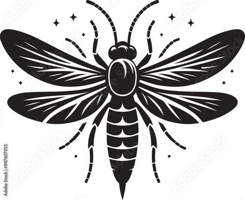 Beautiful firefly insect silhouette illustration isolated on a white background