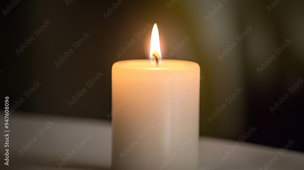 Elegant white candle glowing softly against a white background, symbolizing simplicity, peace, and mindfulness Elegant white candle glowing softly against a white background, symbolizing simplicity, peace, and mindfulness