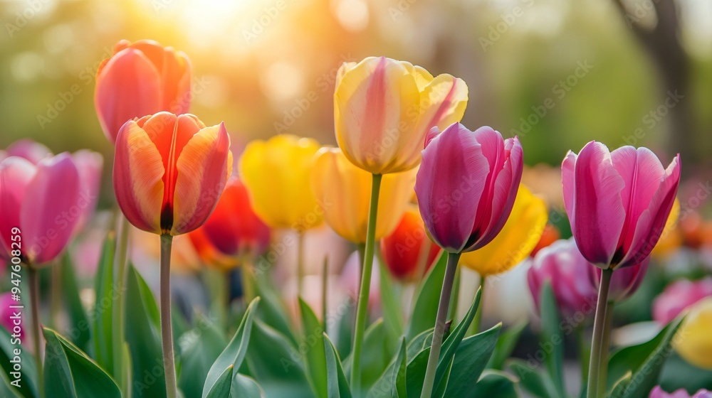 Beautiful Tulip Flowers in Park during Spring Season Beautiful Tulip Flowers in Park during Spring Season