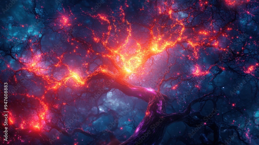 Fototapeta premium A vibrant cosmic scene showcasing intertwining structures of energy and light, evoking a sense of wonder and mystery.