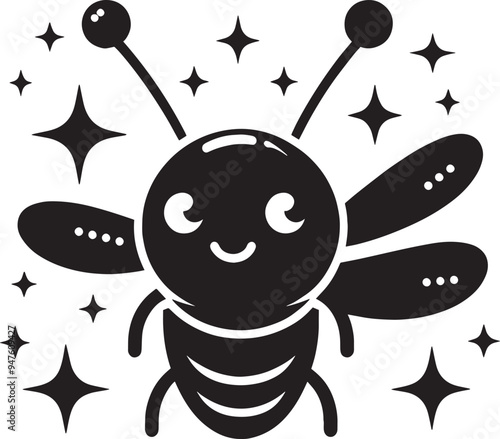 Beautiful firefly insect silhouette illustration isolated on a white background