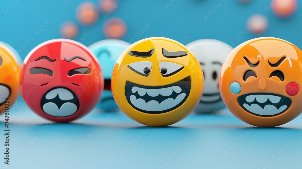 Illustrate a playful set of emoji faces with varied emotions, suitable for website icons, featuring bold colors and clean lines. Illustrate a playful set of emoji faces with varied emotions, suitable for website icons, featuring bold colors and clean lines.