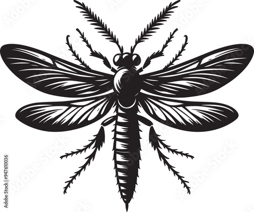 Beautiful firefly insect silhouette illustration isolated on a white background