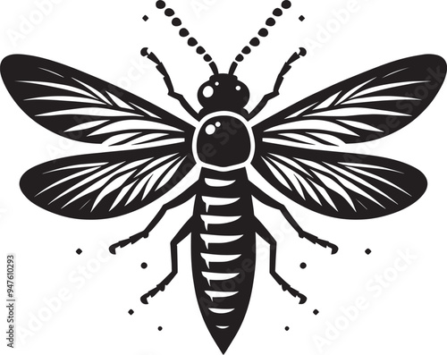 Beautiful firefly insect silhouette illustration isolated on a white background