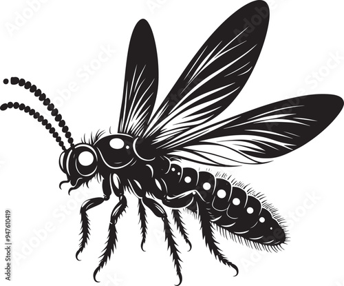 Beautiful firefly insect silhouette illustration isolated on a white background