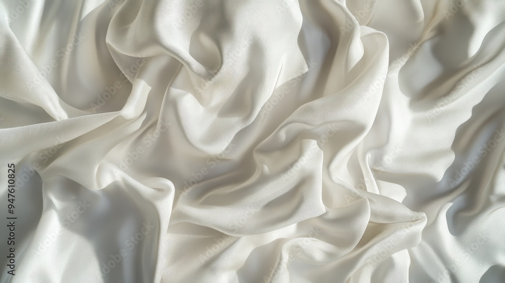Obraz premium Closeup of rippled white satin fabric texture background. Luxurious background design 